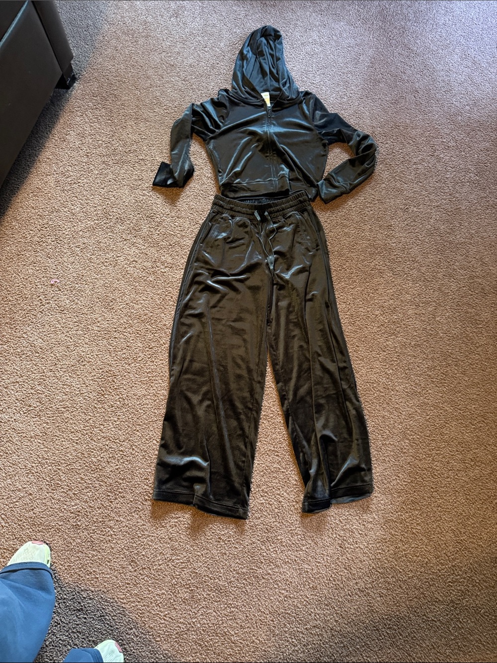 aerie Black Velour Wide-Leg Lounge Pants